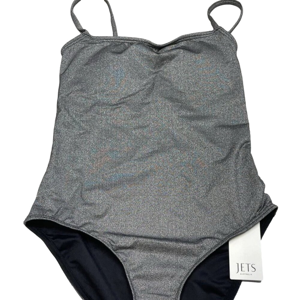 NEW JETS Women's Swimsuit One Piece Minimal Tank Size 6 Silver